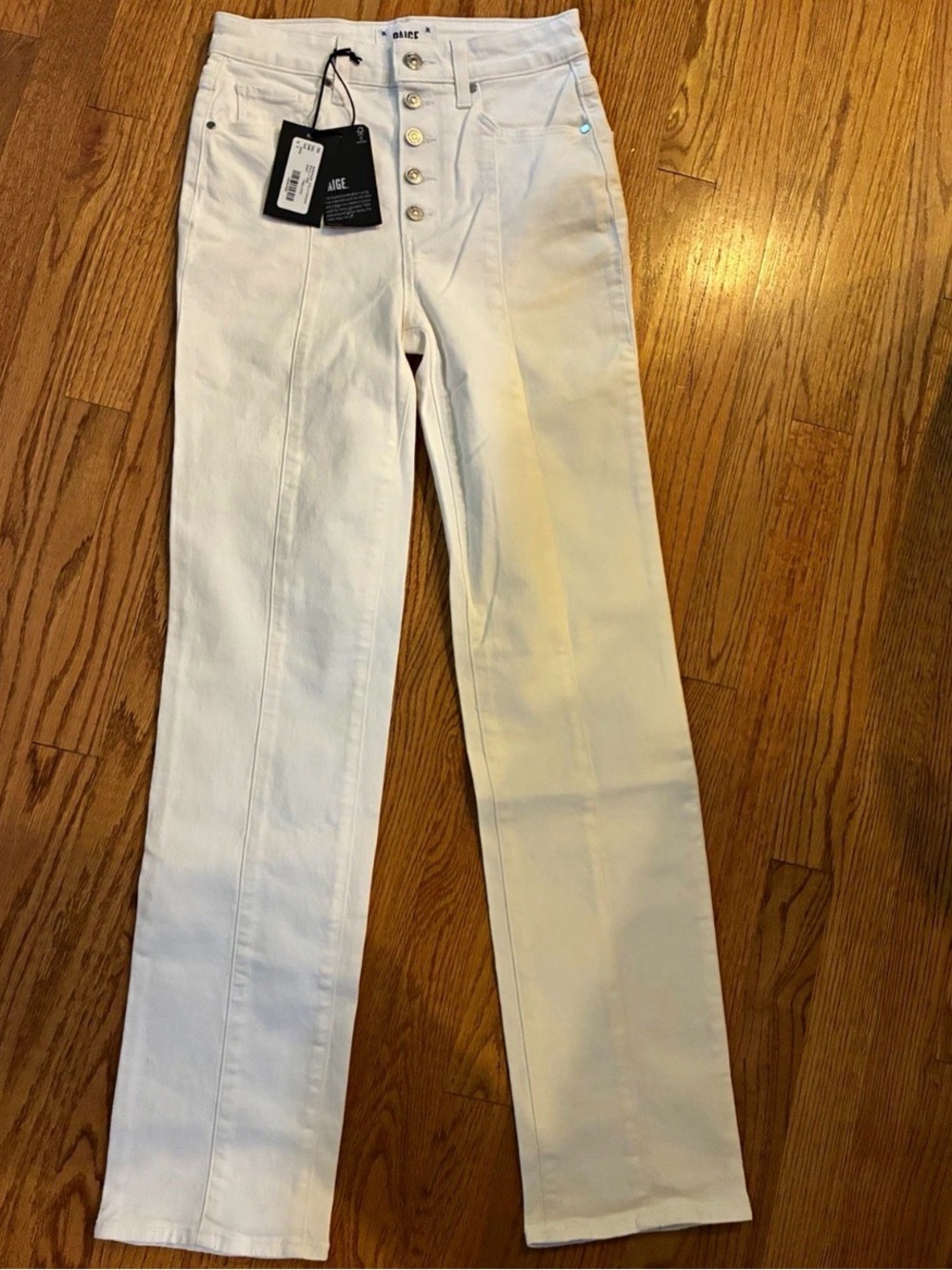 PAIGE Stella High-Rise Button Fly Tonal Ecru Straight-Leg Jeans 25
